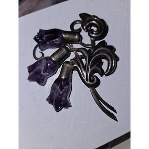 Vintage WILLIAM SPRATLING Mexico Sterling LG Amethyst Floral Brooch